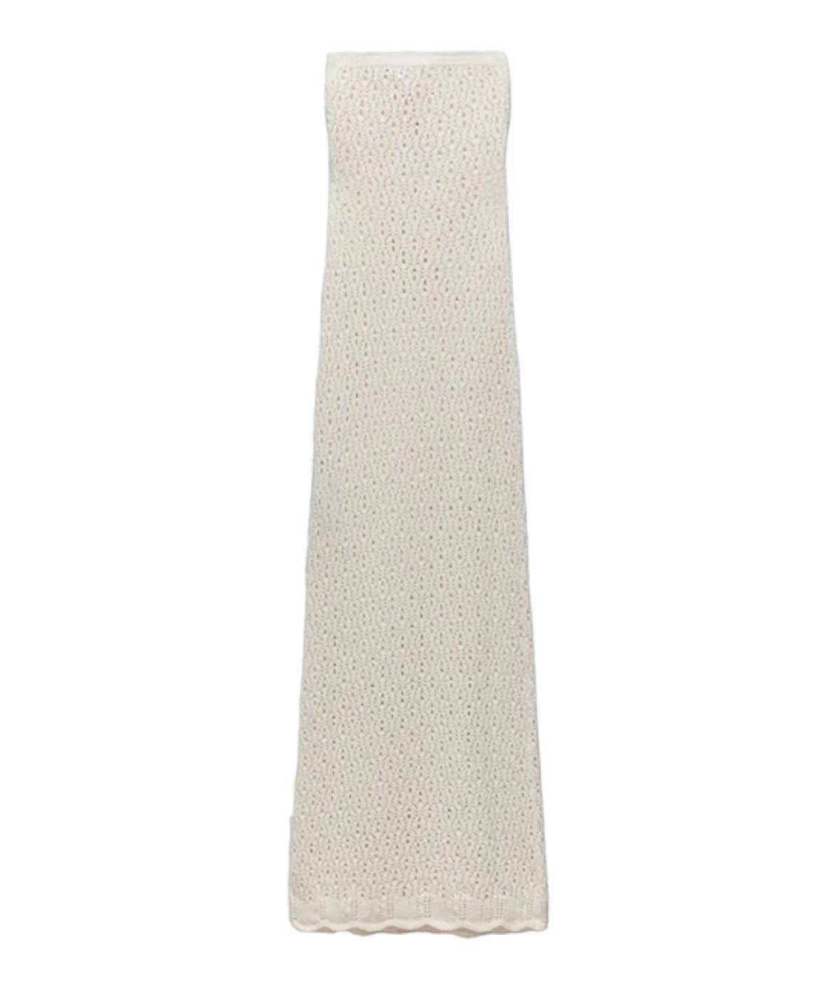 Tube Strapless Top Knitted Mesh Dress In Beige