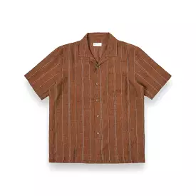 Universal Works Road Shirt 30259 stripe linen brown