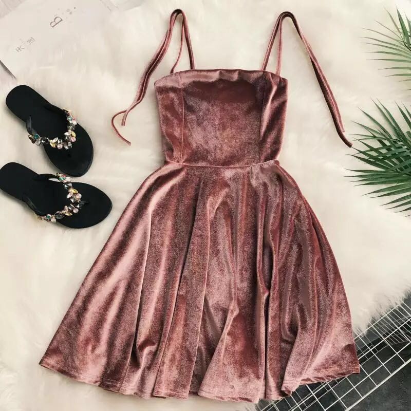 VELVET HALTER DRESS BY71058