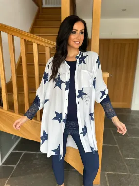 White Longline Diamante Star Shirt Daphne