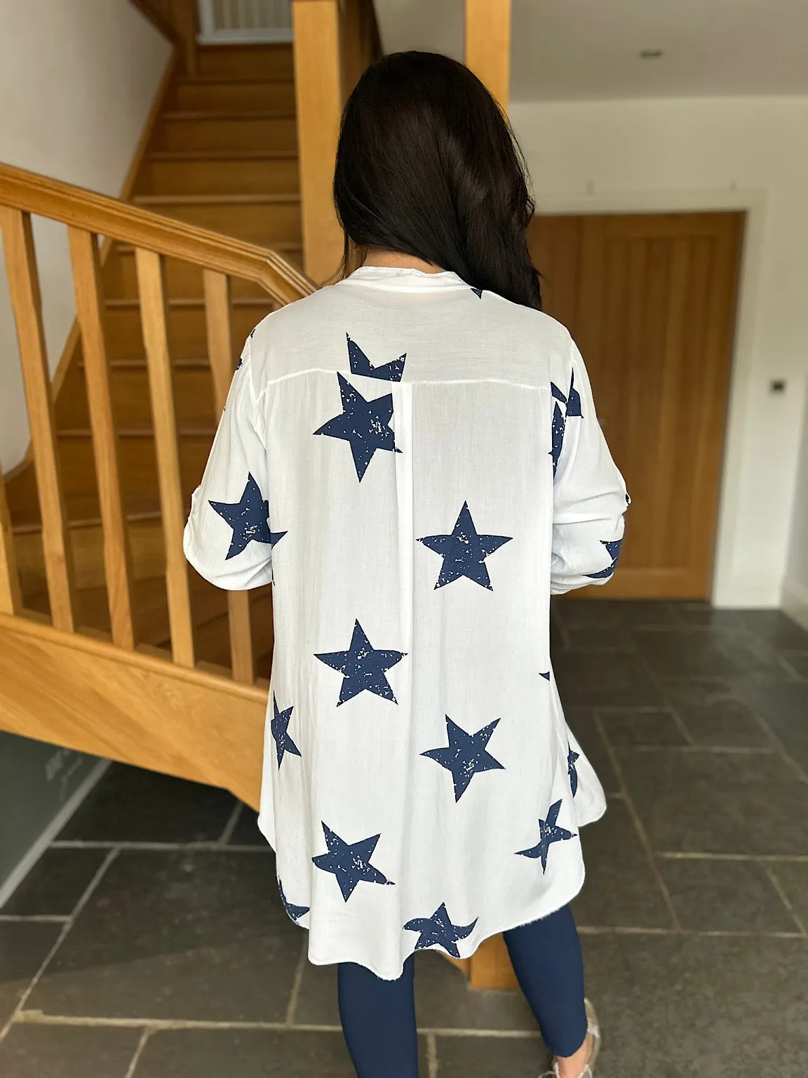 White Longline Diamante Star Shirt Daphne