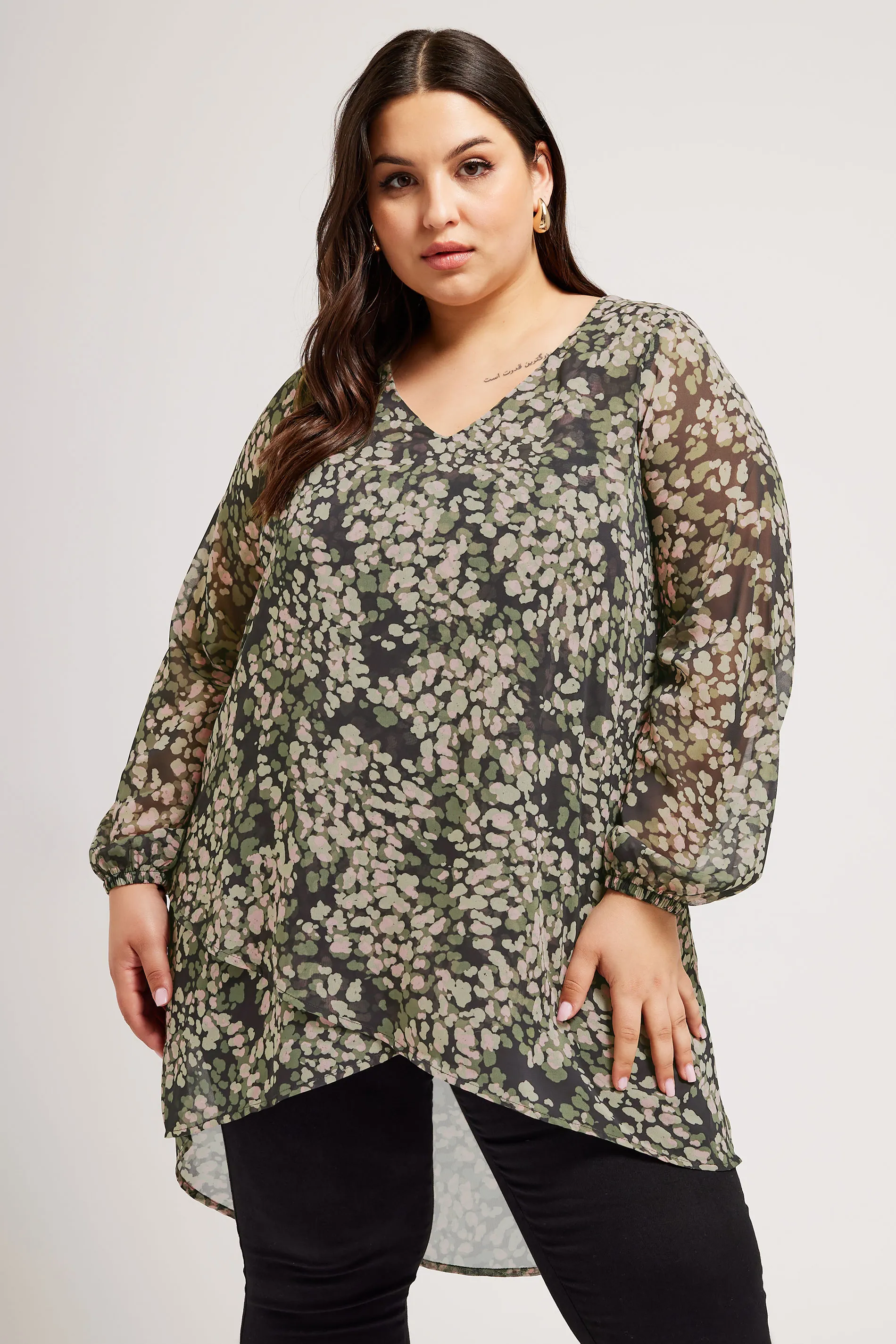 YOURS LONDON Curve Green & Pink Animal Print Longline Blouse