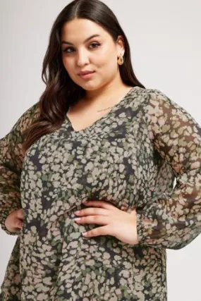 YOURS LONDON Curve Green & Pink Animal Print Longline Blouse