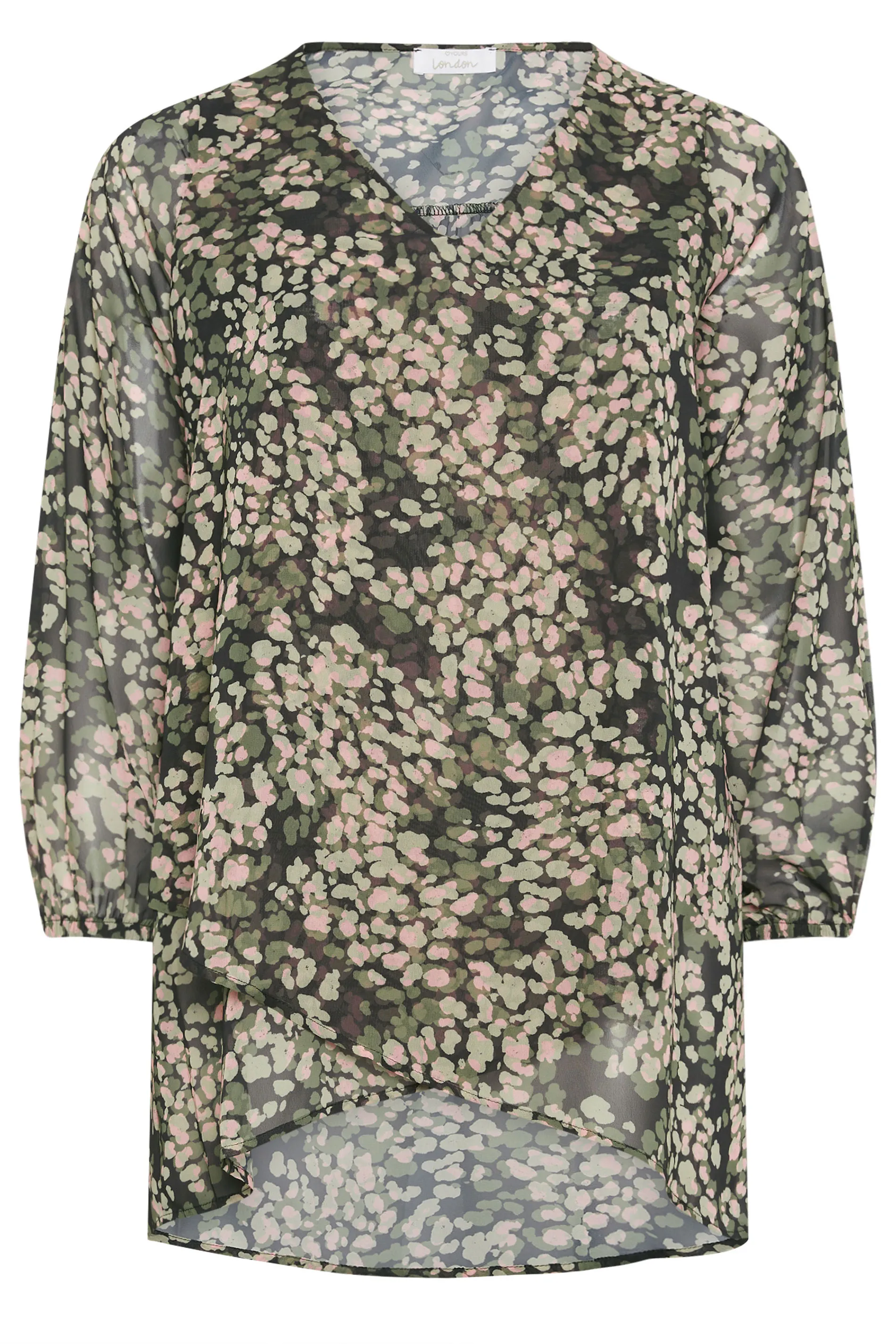 YOURS LONDON Curve Green & Pink Animal Print Longline Blouse